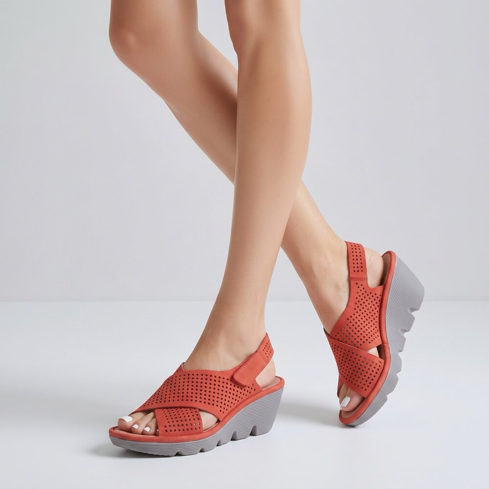 Clarks artisan sandals wedge heel for comfort and style in burnt orange Size 9